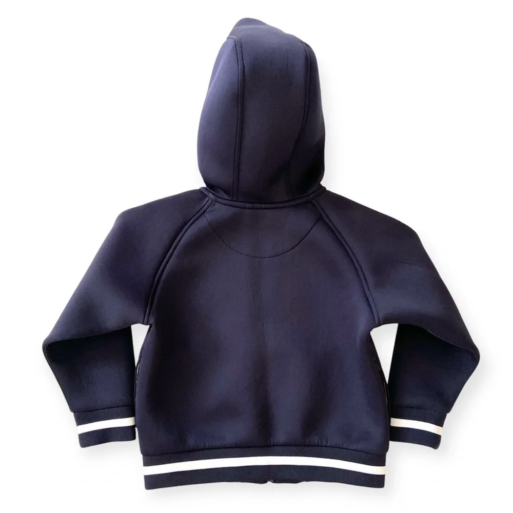 Timberland Kids Navy Blue Scuba Neoprene Zip Hoodie Embossed Logo, Boy’s Size 4
